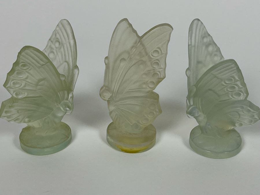 Signed Sabino France Opalescent Glass Butterfly Figurines Set Of Three 2 5h