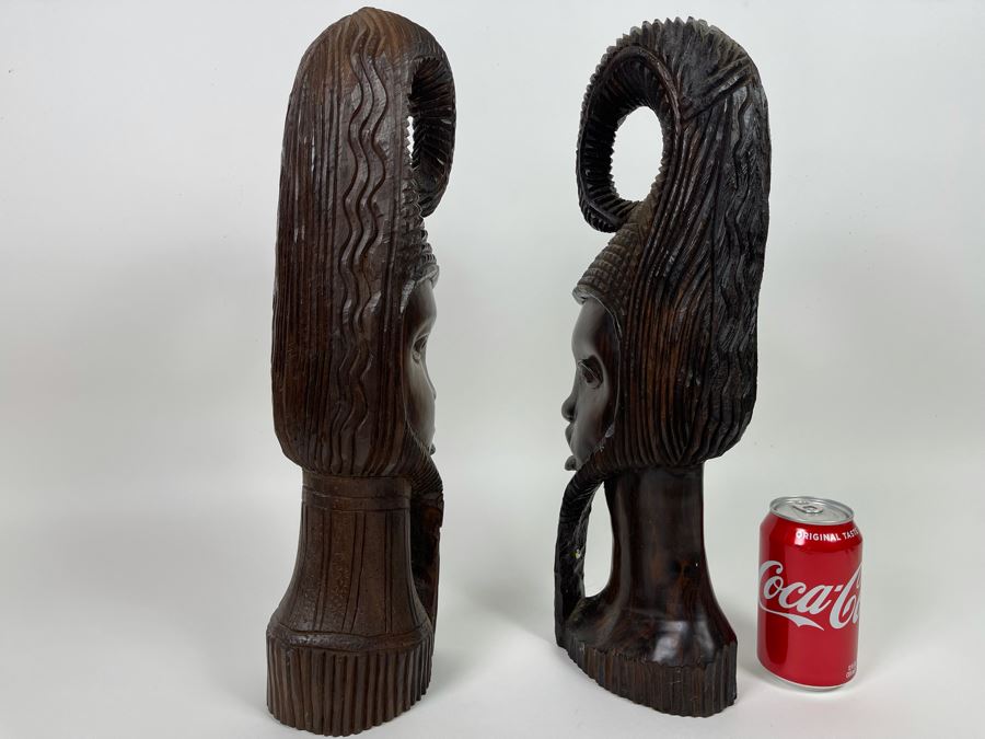 Pair Of Hand Carved African Head Sculptures 18H [Photo 7]