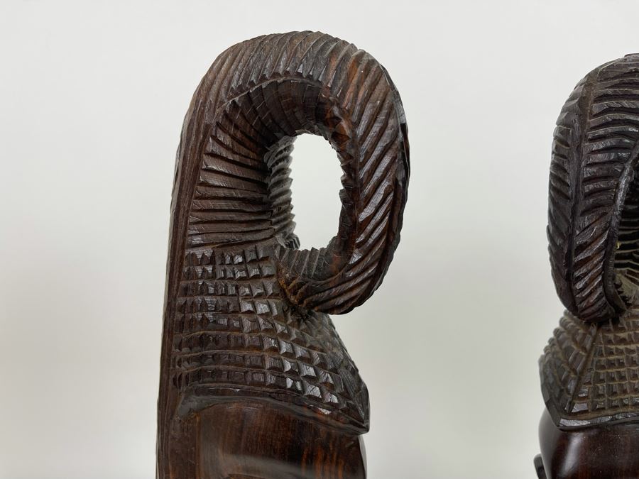 Pair Of Hand Carved African Head Sculptures 18H [Photo 4]