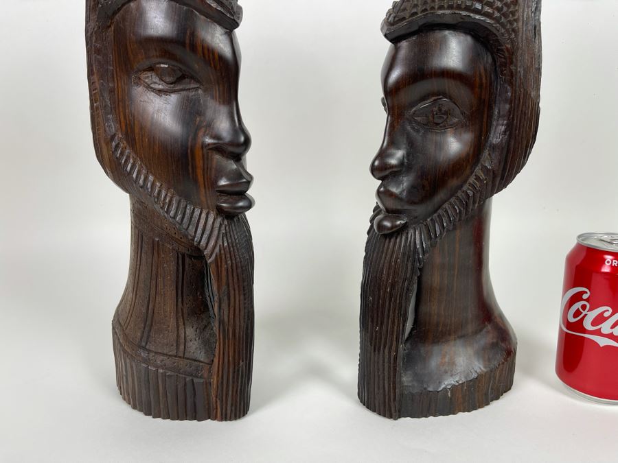 Pair Of Hand Carved African Head Sculptures 18H [Photo 6]