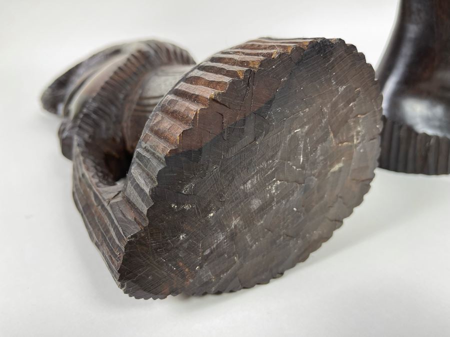 Pair Of Hand Carved African Head Sculptures 18H [Photo 9]