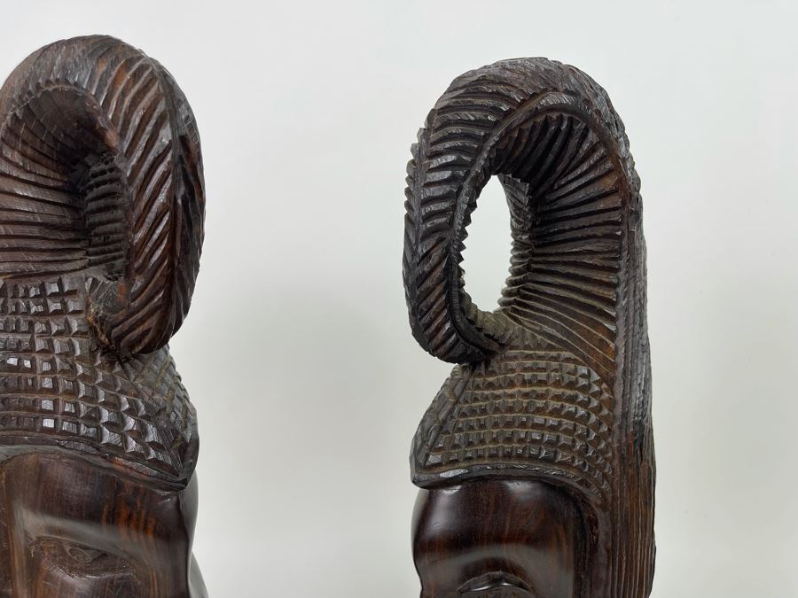 Pair Of Hand Carved African Head Sculptures 18H [Photo 5]