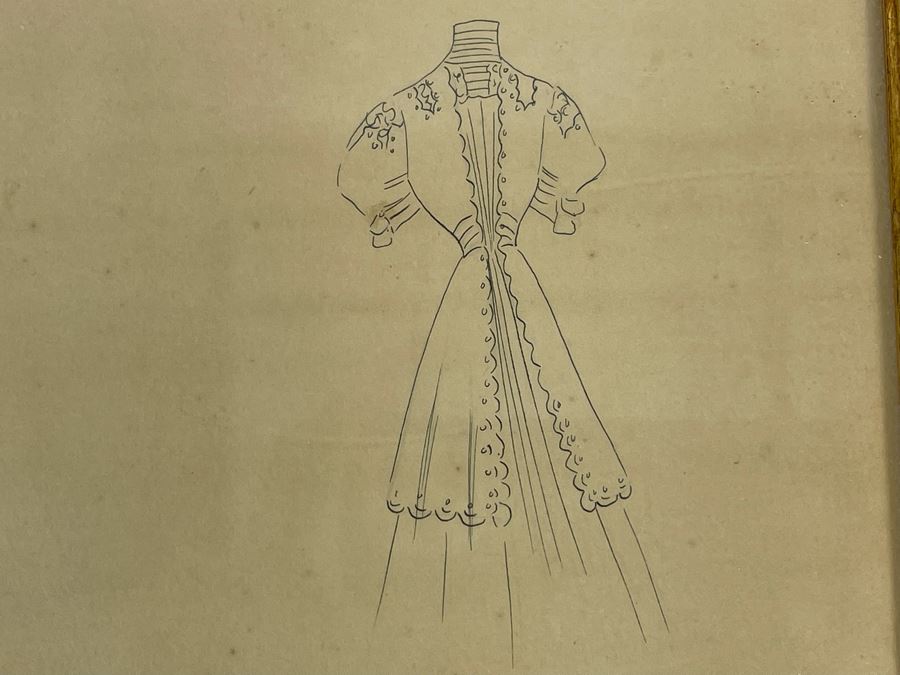 Vintage Pair Of Framed Hand Illustrated Costume Fashion Designs Watercolor Artwork 11 X 14 [Photo 14]