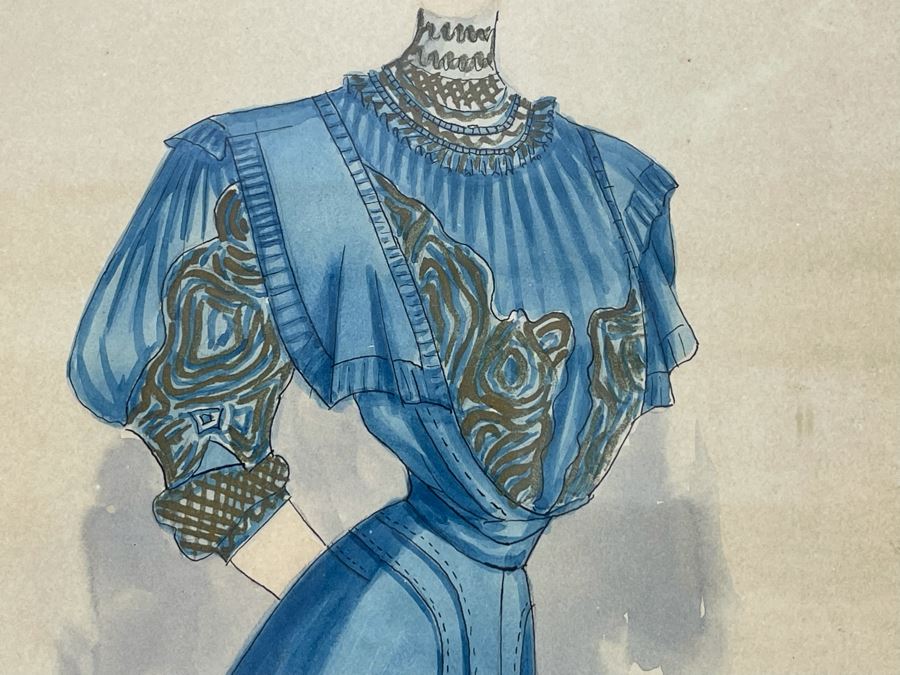 Vintage Pair Of Framed Hand Illustrated Costume Fashion Designs Watercolor Artwork 11 X 14 [Photo 5]