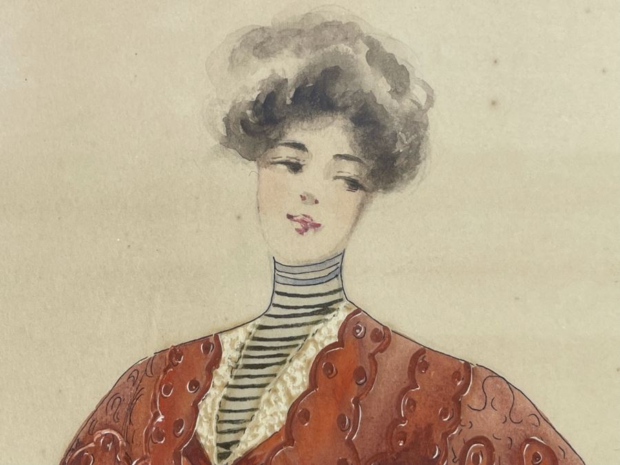 Vintage Pair Of Framed Hand Illustrated Costume Fashion Designs Watercolor Artwork 11 X 14 [Photo 11]