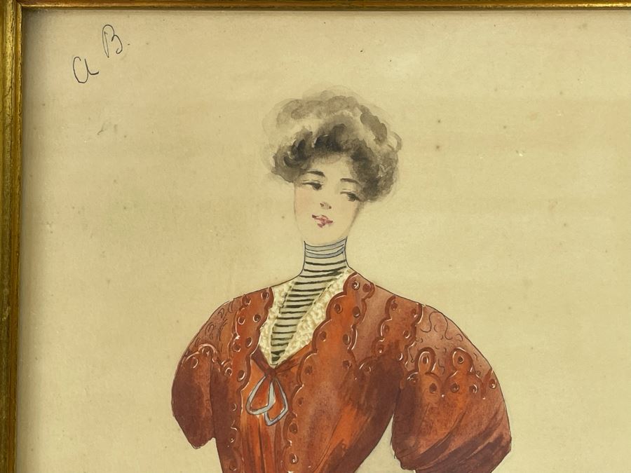Vintage Pair Of Framed Hand Illustrated Costume Fashion Designs Watercolor Artwork 11 X 14 [Photo 10]