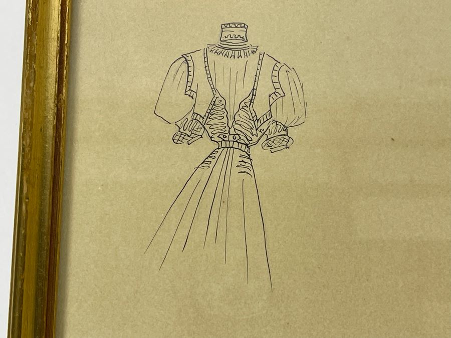 Vintage Pair Of Framed Hand Illustrated Costume Fashion Designs Watercolor Artwork 11 X 14 [Photo 8]