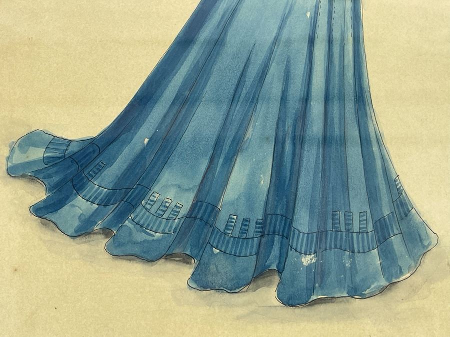 Vintage Pair Of Framed Hand Illustrated Costume Fashion Designs Watercolor Artwork 11 X 14 [Photo 7]