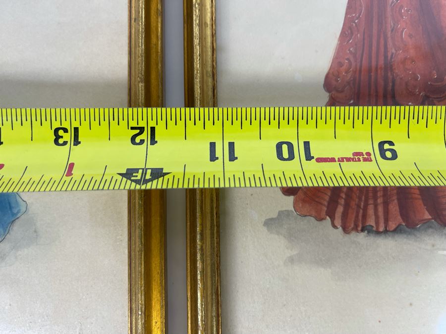 Vintage Pair Of Framed Hand Illustrated Costume Fashion Designs Watercolor Artwork 11 X 14 [Photo 16]