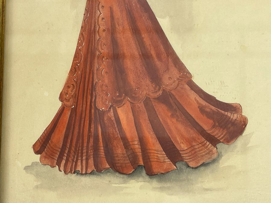 Vintage Pair Of Framed Hand Illustrated Costume Fashion Designs Watercolor Artwork 11 X 14 [Photo 13]