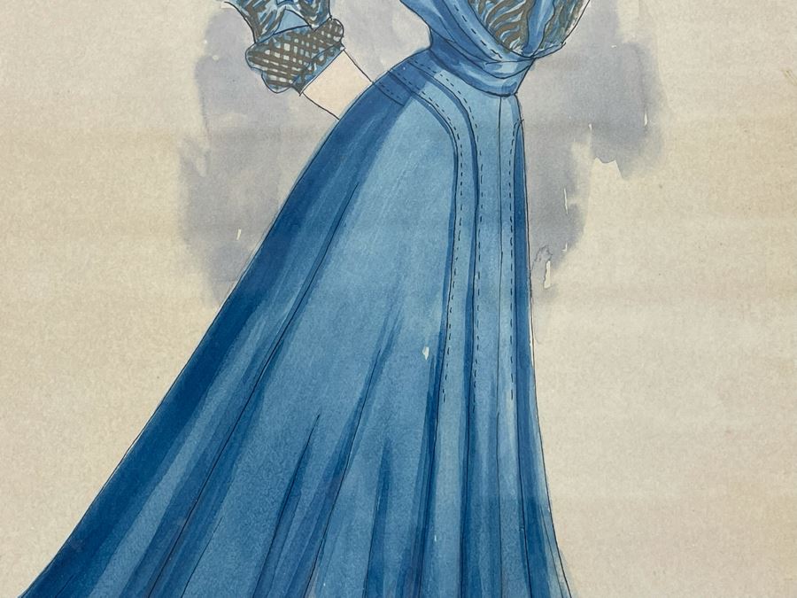 Vintage Pair Of Framed Hand Illustrated Costume Fashion Designs Watercolor Artwork 11 X 14 [Photo 6]