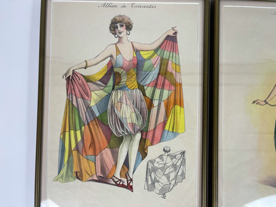 Pair Of Vintage Framed Costume Fashion Design Prints From The Art Deco French Masquerade Costume Album Folio Album De Travestis 10 X 14 Each [Photo 3]