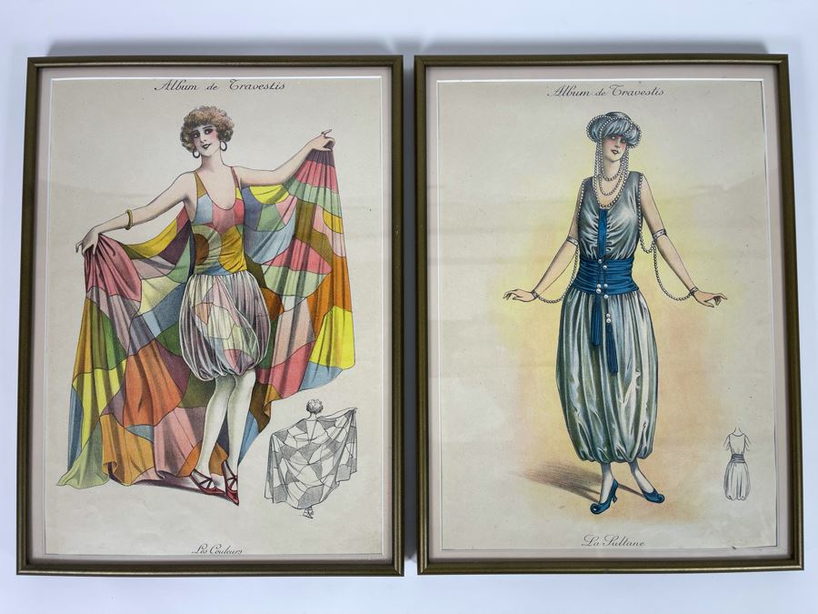 Pair Of Vintage Framed Costume Fashion Design Prints From The Art Deco French Masquerade Costume Album Folio Album De Travestis 10 X 14 Each [Photo 2]