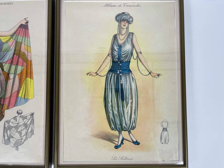 Pair Of Vintage Framed Costume Fashion Design Prints From The Art Deco French Masquerade Costume Album Folio Album De Travestis 10 X 14 Each [Photo 7]