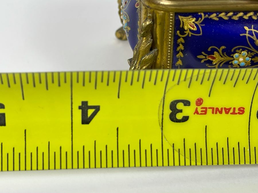 Vintage Hand Painted Decorated Footed Jewelry Box With Gilt Metal And Tufted Cushion Lining 3.5W X 2.5D X 2.25H [Photo 12]