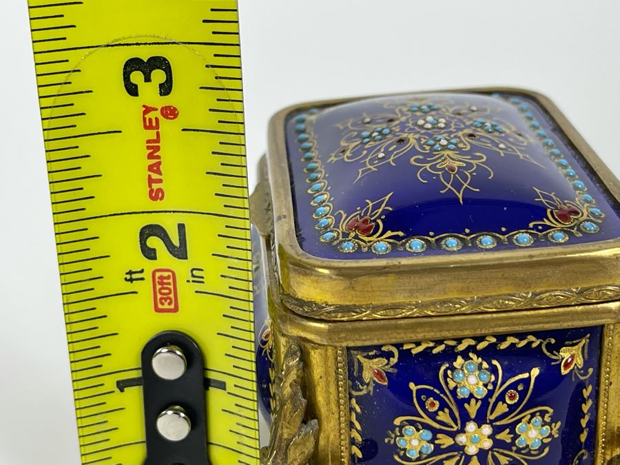 Vintage Hand Painted Decorated Footed Jewelry Box With Gilt Metal And Tufted Cushion Lining 3.5W X 2.5D X 2.25H [Photo 14]