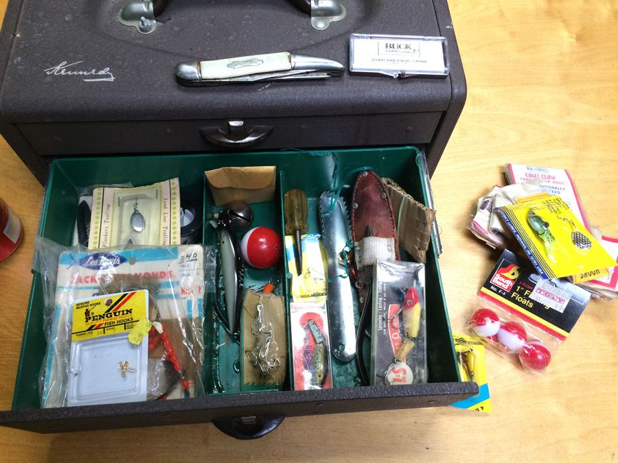 Vintage Metal Kennedy Tackle Box Packed with Vintage Lures and Fishing Equipment [Photo 3]
