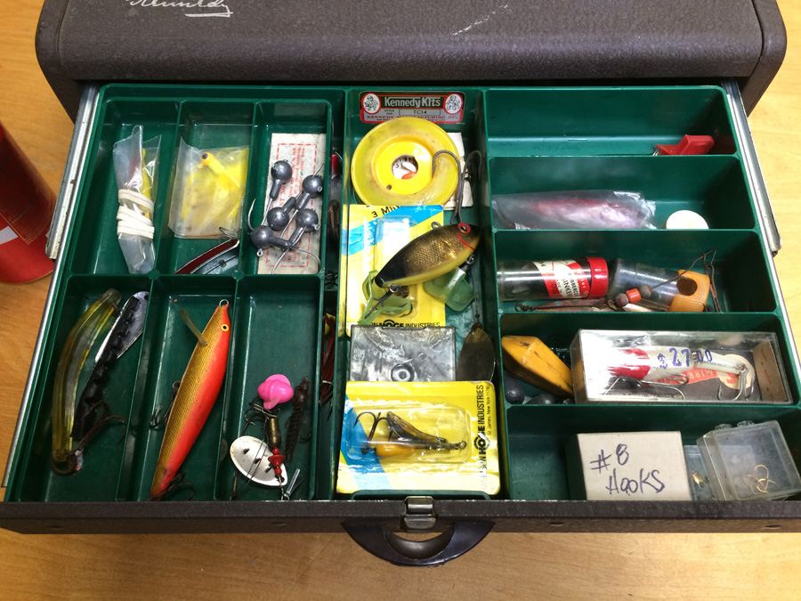 Vintage Metal Kennedy Tackle Box Packed with Vintage Lures and