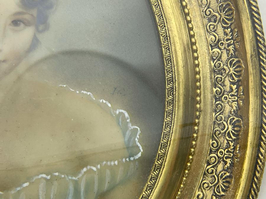 Antique Hand Painted Porcelain Portrait In Stunning Gilded Metal Frame 4.5W X 6.5H [Photo 7]