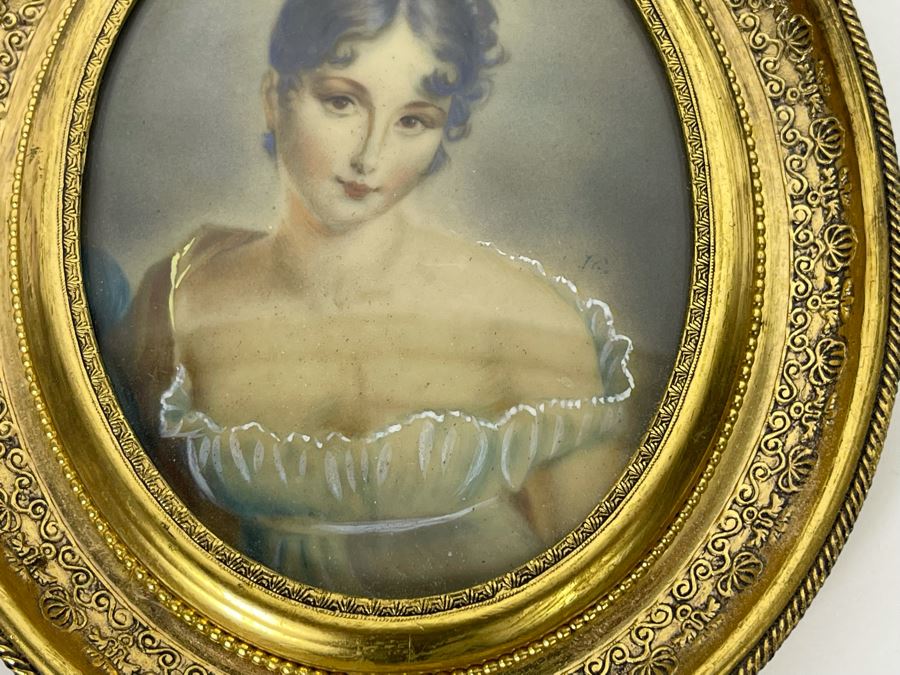 Antique Hand Painted Porcelain Portrait In Stunning Gilded Metal Frame 4.5W X 6.5H [Photo 5]
