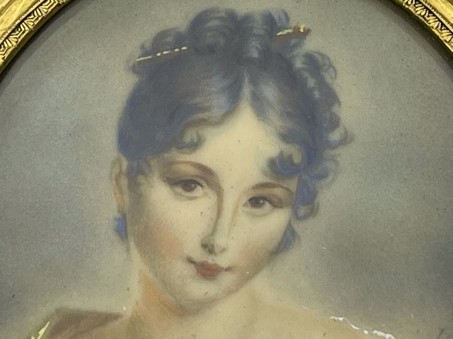 Antique Hand Painted Porcelain Portrait In Stunning Gilded Metal Frame 4.5W X 6.5H [Photo 8]