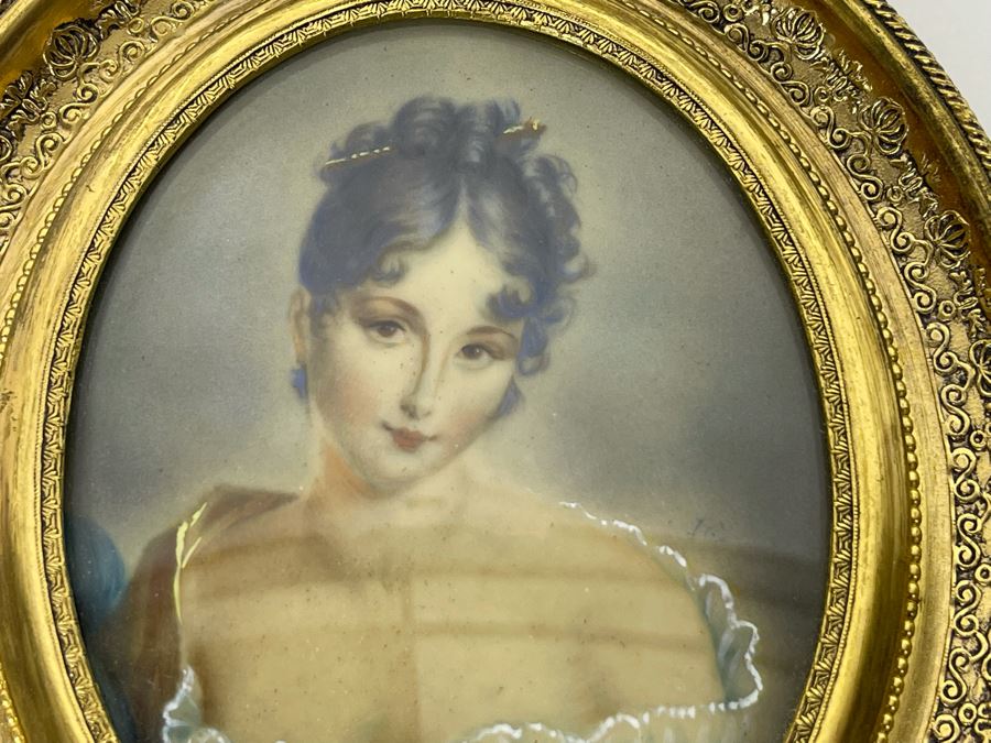 Antique Hand Painted Porcelain Portrait In Stunning Gilded Metal Frame 4.5W X 6.5H [Photo 6]