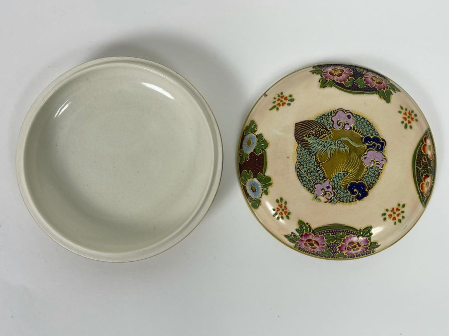 Hand Painted Satsuma Design Porcelain Lidded Box Made In Japan 5.25R [Photo 5]