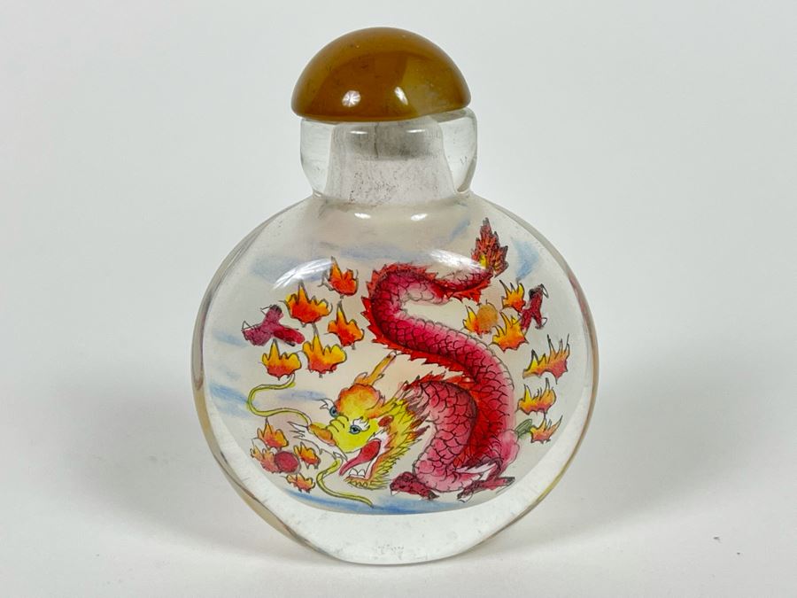 Reverse Painted Chinese Glass Bottle With Dragons 2H [Photo 2]