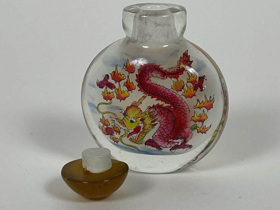Reverse Painted Chinese Glass Bottle With Dragons 2H [Photo 5]