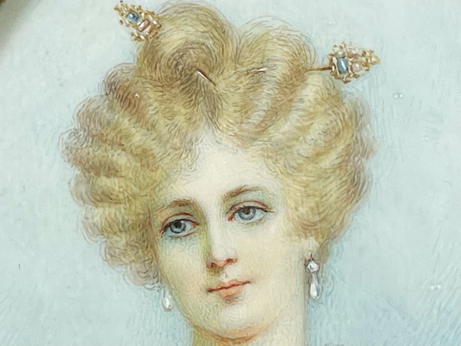 Antique Hand Painted Porcelain Portrait In Old Gilt Metal Frame From Collection Of Comtesse-Remy De Turique 4 X 5 [Photo 8]