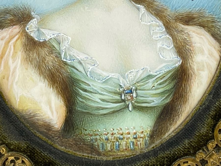 Antique Hand Painted Porcelain Portrait In Old Gilt Metal Frame From Collection Of Comtesse-Remy De Turique 4 X 5 [Photo 9]