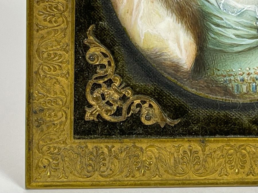 Antique Hand Painted Porcelain Portrait In Old Gilt Metal Frame From Collection Of Comtesse-Remy De Turique 4 X 5 [Photo 10]