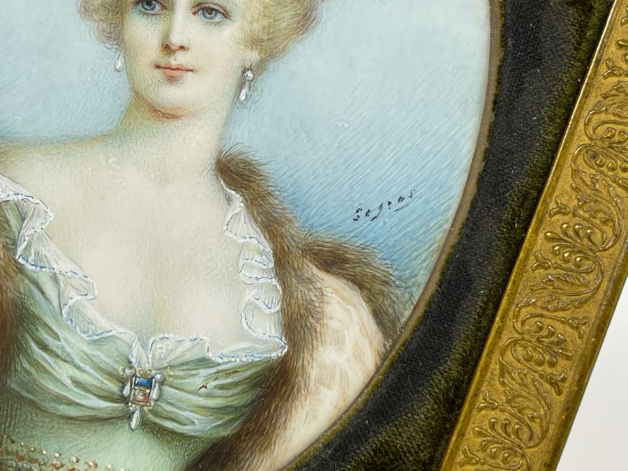Antique Hand Painted Porcelain Portrait In Old Gilt Metal Frame From Collection Of Comtesse-Remy De Turique 4 X 5 [Photo 6]