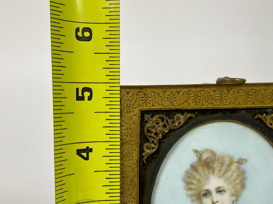 Antique Hand Painted Porcelain Portrait In Old Gilt Metal Frame From Collection Of Comtesse-Remy De Turique 4 X 5 [Photo 15]