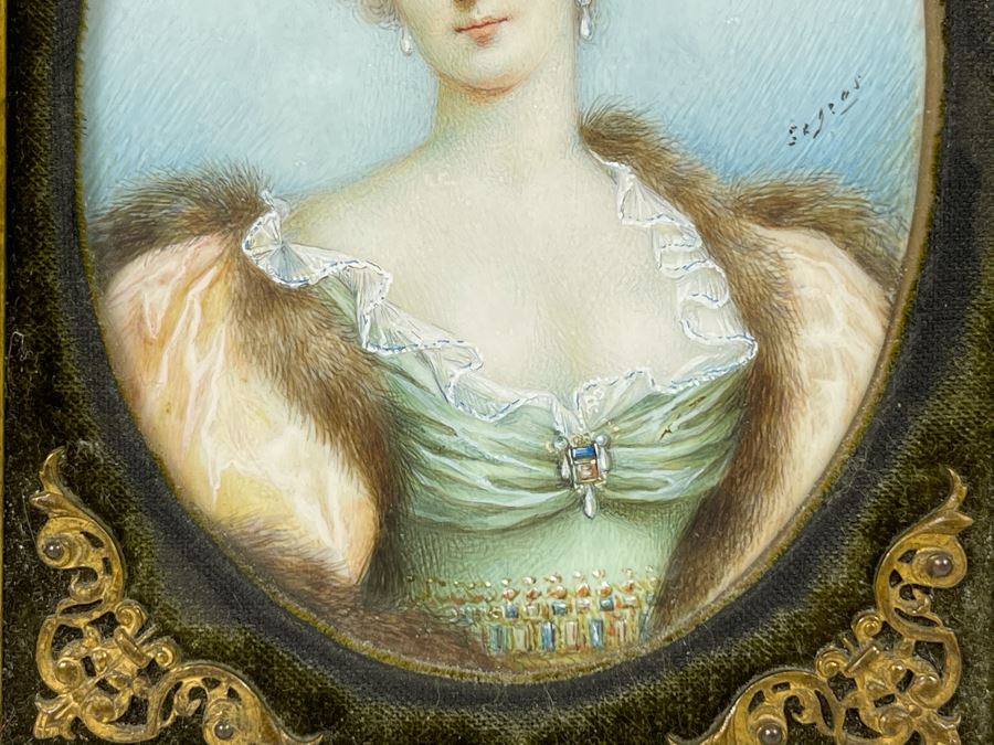 Antique Hand Painted Porcelain Portrait In Old Gilt Metal Frame From Collection Of Comtesse-Remy De Turique 4 X 5 [Photo 5]