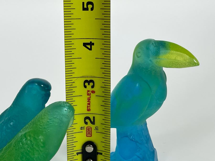 Pair Of Blue Daum France Animal Figurines - Pair Of Birds 3H And Toucan 4H [Photo 8]