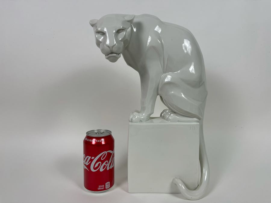 Franz Barwig (1868-1931) Art Deco Large Porcelain Panther On Pedestal Sculpture Made In Austria Wien Signed FB [Photo 3]