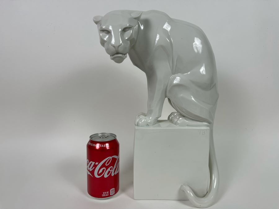 Franz Barwig (1868-1931) Art Deco Large Porcelain Panther On Pedestal Sculpture Made In Austria Wien Signed FB [Photo 2]