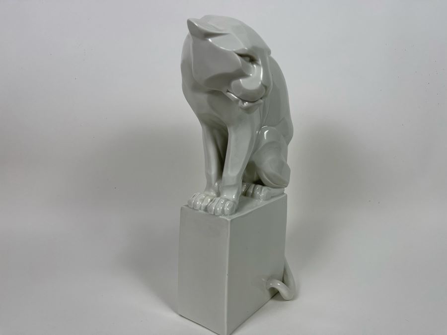 Franz Barwig (1868-1931) Art Deco Large Porcelain Panther On Pedestal Sculpture Made In Austria Wien Signed FB [Photo 7]
