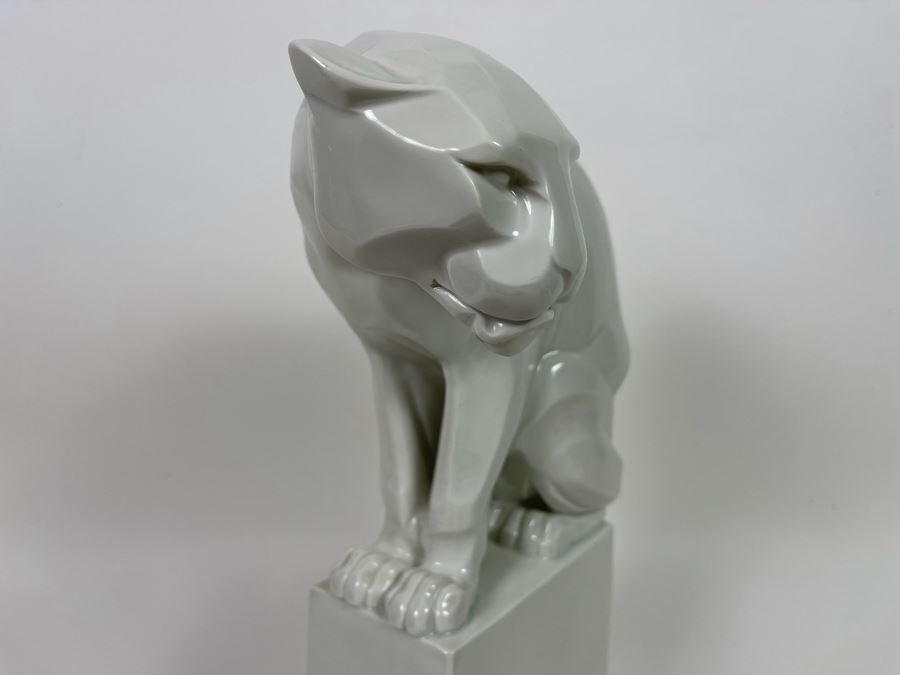 Franz Barwig (1868-1931) Art Deco Large Porcelain Panther On Pedestal Sculpture Made In Austria Wien Signed FB [Photo 8]