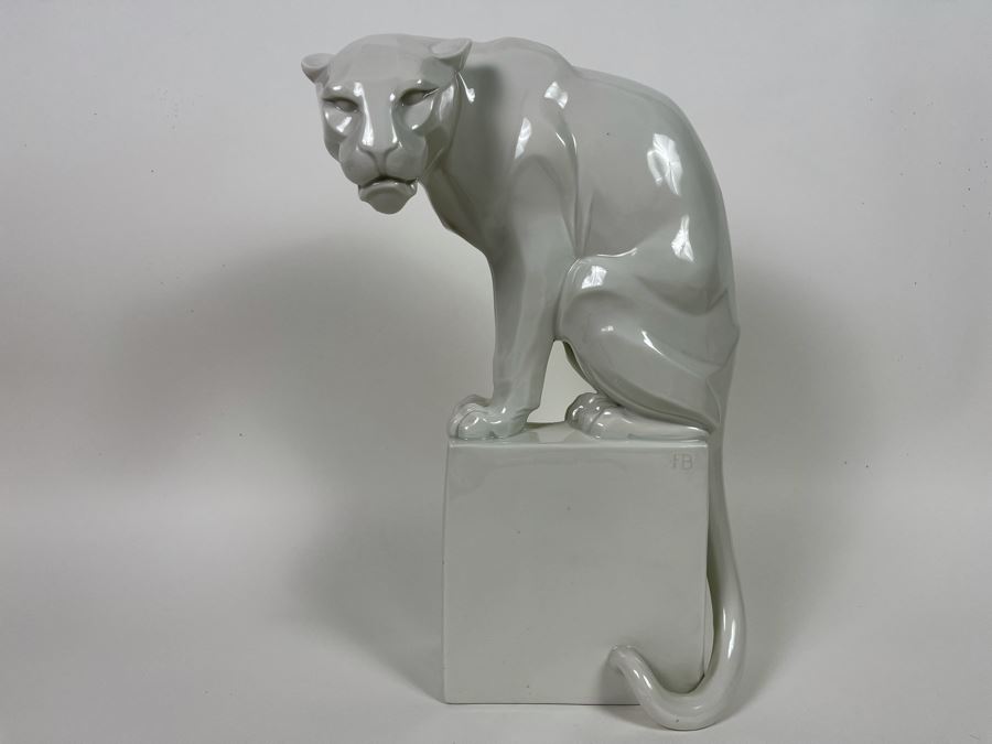 Franz Barwig (1868-1931) Art Deco Large Porcelain Panther On Pedestal Sculpture Made In Austria Wien Signed FB [Photo 5]