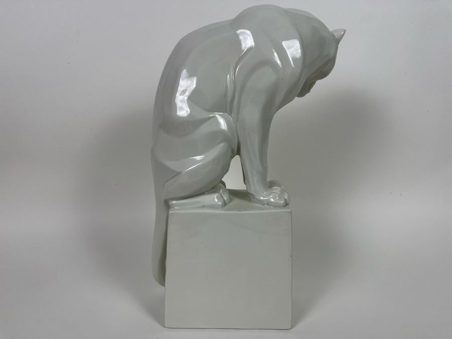 Franz Barwig (1868-1931) Art Deco Large Porcelain Panther On Pedestal Sculpture Made In Austria Wien Signed FB [Photo 9]