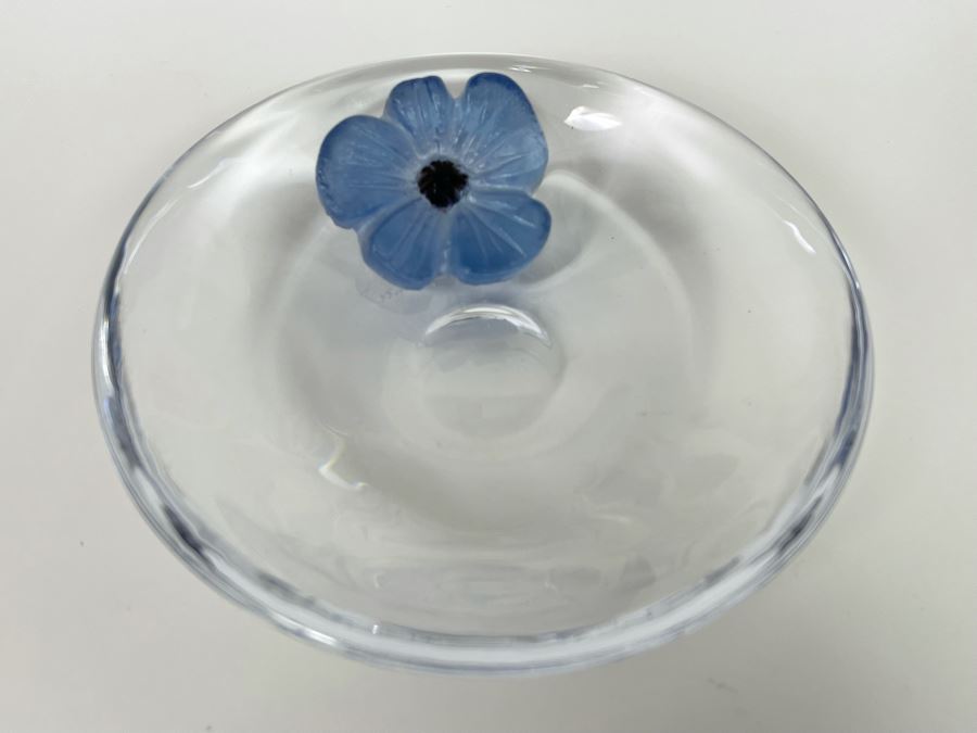 Daum France Crystal Trinket Dish With Flower 5.5W