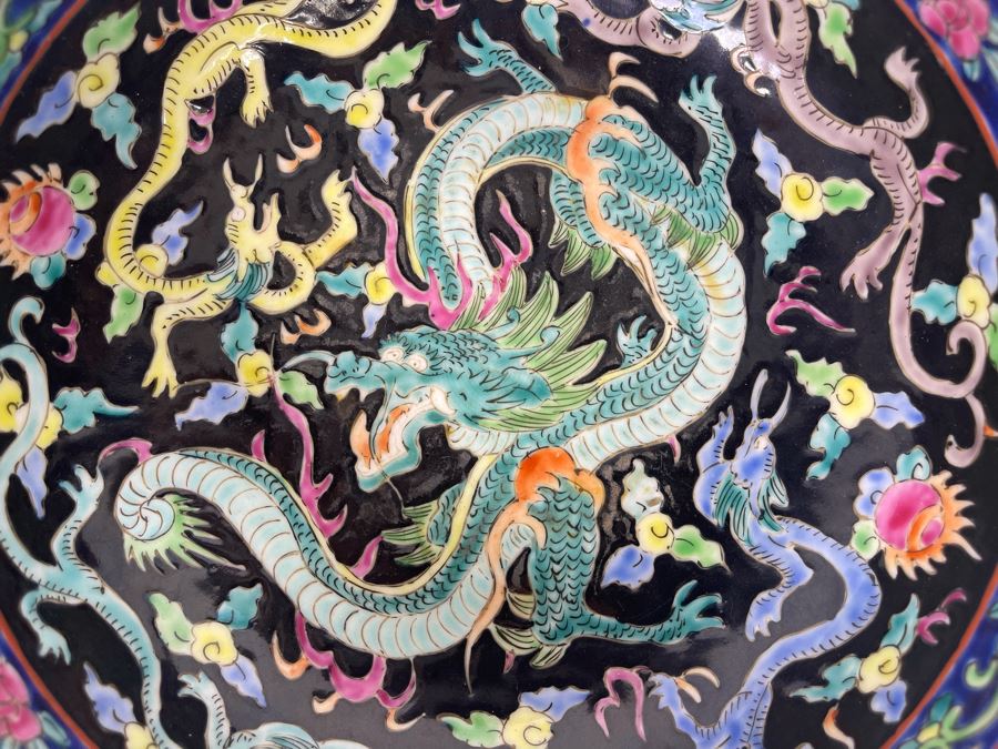 Pair Of Vintage Signed Hand Painted Chinese Dragon Motif Bowls 8.25R X 3.25H And 7R X 2.75H [Photo 7]