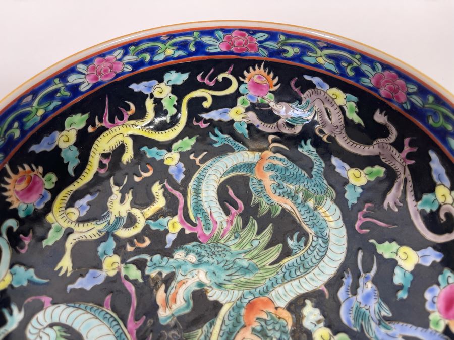Pair Of Vintage Signed Hand Painted Chinese Dragon Motif Bowls 8.25R X 3.25H And 7R X 2.75H [Photo 8]