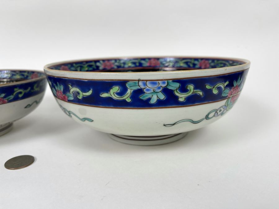 Pair Of Vintage Signed Hand Painted Chinese Dragon Motif Bowls 8.25R X 3.25H And 7R X 2.75H [Photo 2]