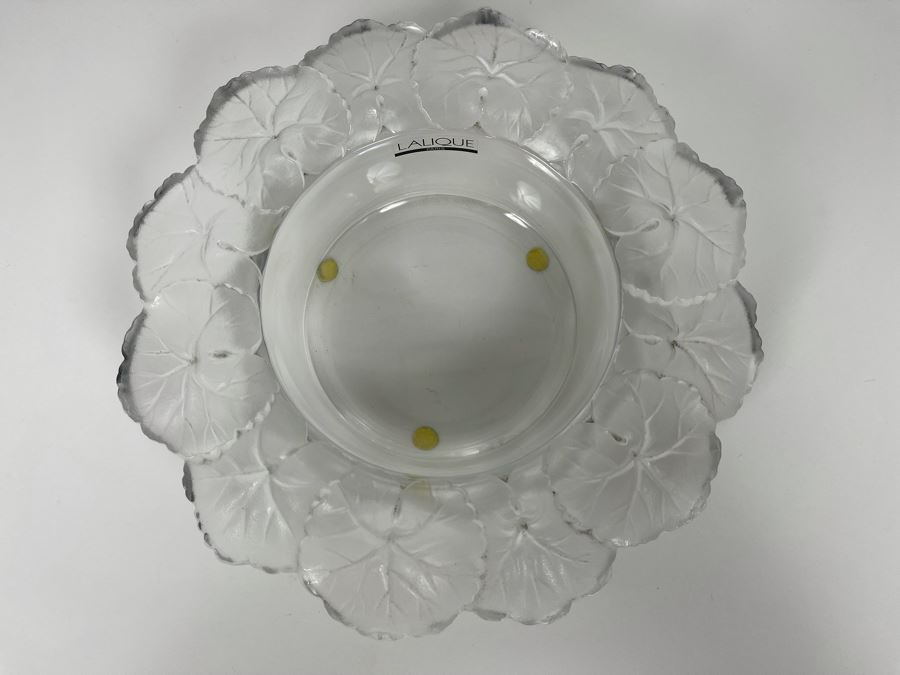 Lalique France Signed Crystal Bowl With Leaves On Rim 9R X 2H [Photo 8]