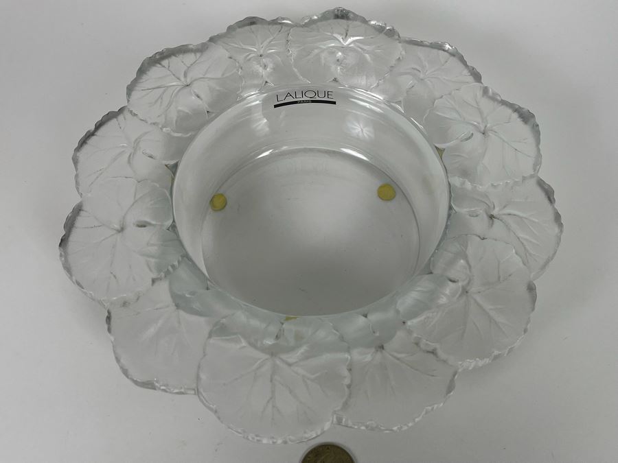 Lalique France Signed Crystal Bowl With Leaves On Rim 9R X 2H [Photo 4]