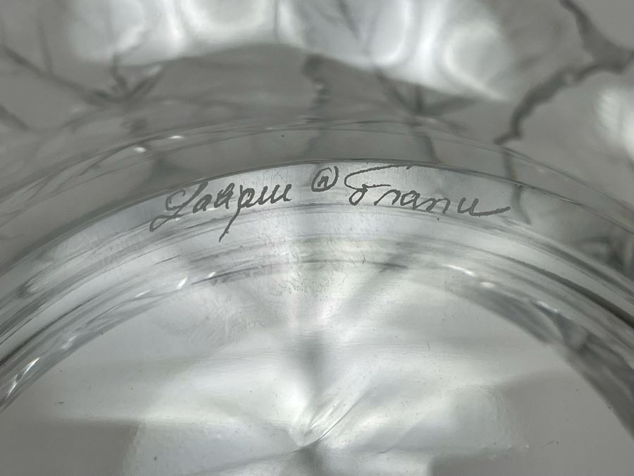 Lalique France Signed Crystal Bowl With Leaves On Rim 9R X 2H [Photo 9]