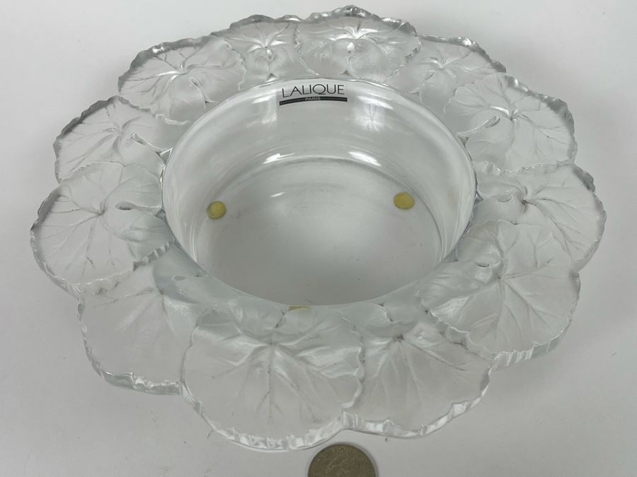 Lalique France Signed Crystal Bowl With Leaves On Rim 9R X 2H [Photo 1]